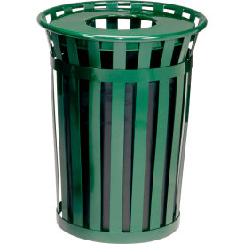 GoVets™ Outdoor Slatted Steel Trash Can With Flat Lid & Liner 24 Gallon Green 725GN237