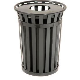 GoVets™ Outdoor Slatted Steel Trash Can With Flat Lid 36 Gallon Black 726BK237