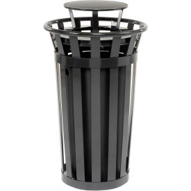 GoVets™ Outdoor Slatted Steel Trash Can With Rain Bonnet Lid 24 Gallon Black 803BK260