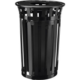 GoVets™ Outdoor Slatted Steel Trash Can W/Access Door & Flat Lid 36 Gallon Black 940BK261