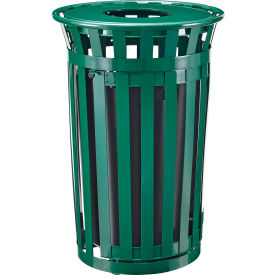 GoVets™ Outdoor Slatted Steel Trash Can W/Access Door & Flat Lid 36 Gallon Green 940GN261