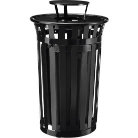 GoVets™ Outdoor Slatted Steel Trash Can W/Access Door & Rain Bonnet Lid36 GalBlack 941BK261