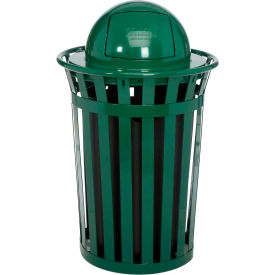 GoVets™ Outdoor Slatted Steel Trash Can With Dome Lid 36 Gallon Green 944GN261