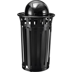 GoVets™ Outdoor Slatted Steel Trash Can W/Access Door & Dome Lid 36 Gallon Black 945BK261