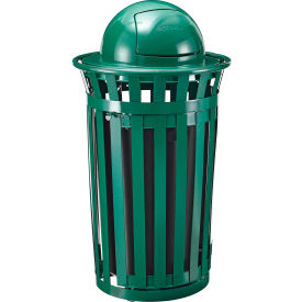 GoVets™ Outdoor Slatted Steel Trash Can W/Access Door & Dome Lid 36 Gallon Green 945GN261