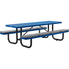 GoVets™ 8' Rectangular Picnic Table with Seat Cushions Expanded Metal Blue 153BLSKD277