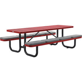 GoVets™ 8' Rectangular Picnic Table with Seat Cushions Expanded Metal Red 153RDSKD277