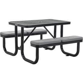 GoVets™ 4' Rectangular Picnic Table w/ Seat Cushions Expanded Metal Black 485BKS695