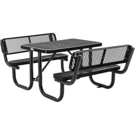 GoVets™ 4' Rectangular Picnic Table w/ Backrests Expanded Metal Black 620BK277