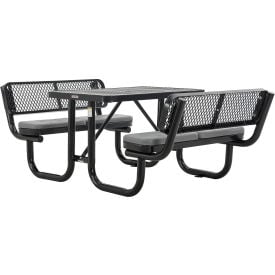 GoVets™ 4' Rectangular Picnic Table w/ Backrests & Cushions Expanded Metal Black 620BKS277