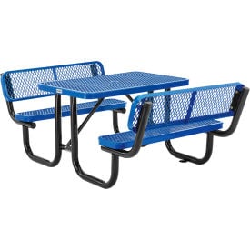 GoVets™ 4' Rectangular Picnic Table w/ Backrests Expanded Metal Blue 620BL277