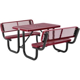 GoVets™ 4' Rectangular Picnic Table w/ Backrests Expanded Metal Red 620RD277