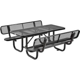 GoVets™ 6' Rectangular Picnic Table w/ Backrests Expanded Metal Black 630BK277