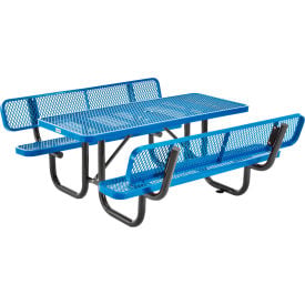 GoVets™ 6' Rectangular Picnic Table w/ Backrests Expanded Metal Blue 630BL277