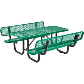GoVets™ 6' Rectangular Picnic Table w/ Backrests Expanded Metal Green 630GN277