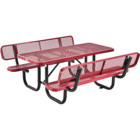GoVets™ 6' Rectangular Picnic Table w/ Backrests Expanded Metal Red 630RD277