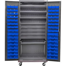 GoVets Configurable Mobile Bin Cabinet36x24x85Gray5 Shelf4 Drawers96 Blue Bins 650MBL708