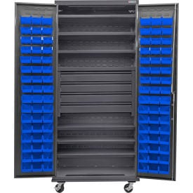 GoVets Configurable Mobile Bin Cabinet36x24x85Gray6 Shelf4 Drawers96 Blue Bins 652MBL708