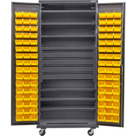 GoVets Configurable Mobile Bin Cabinet36x24x85Gray6 Shelf4 Drawers96 Yellow Bins 652MYL708