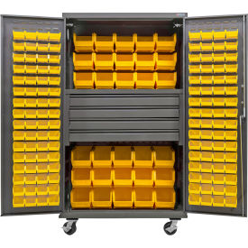 GoVets Configurable Mobile Drawer Cabinet 48x24x85 Gray 4 Drawers 156 Yellow Bins 653MYL708