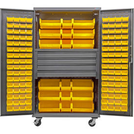 GoVets Configurable Mobile Drawer Cabinet 48x24x85 Gray 4 Drawers 144 Yellow Bins 654MYL708