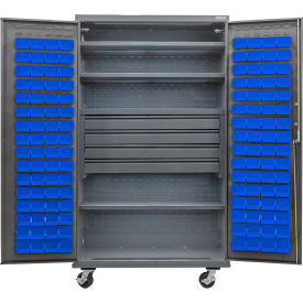 GoVets Configurable Mobile Bin Cabinet48x24x85Gray4 Shelf4 Drawers120 Blue Bins 657MBL708