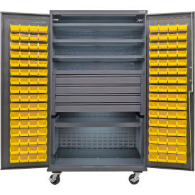 GoVets Configurable Mobile Bin Cabinet48x24x85Gray5 Shelf4 Drawers120 Yellow Bins 659MYL708