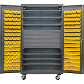 GoVets Configurable Mobile Bin Cabinet48x24x85Gray6 Shelf4 Drawers120 Yellow Bins 661MYL708