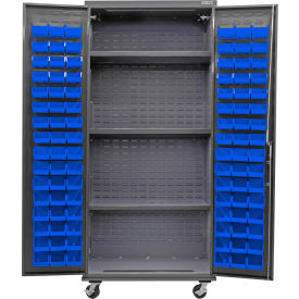 GoVets Configurable Mobile Bin & Shelf Cabinet36Wx24Dx85HGray3 Shelf96 Blue Bins 666MBL708