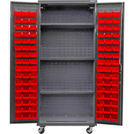 GoVets Configurable Mobile Bin & Shelf Cabinet36Wx24Dx85HGray3 Shelf96 Red Bins 666MRD708