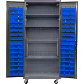 GoVets Configurable Mobile Bin & Shelf Cabinet36Wx24Dx85HGray4 Shelf96 Blue Bins 670MBL708