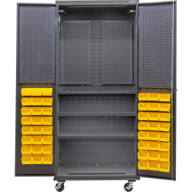 GoVets Configurable Mobile Pegboard Cabinet 36x24x85 Gray 3 Shelf 48 Yellow Bins 723MYL708