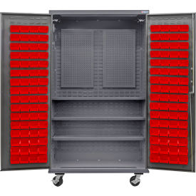 GoVets Configurable Mobile Pegboard Cabinet48W x 24D x 85HGray3 Shelf120 Red Bins 725MRD708