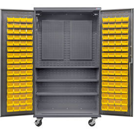 GoVets Configurable Mobile Pegboard Cabinet 48x24x85 Gray 3 Shelf 120 Yellow Bins 725MYL708