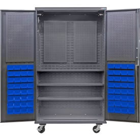 GoVets Configurable Mobile Pegboard Cabinet48W x 24D x 85HGray3 Shelf72 Blue Bins 729MBL708