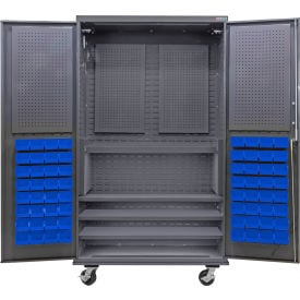 GoVets Configurable Mobile Pegboard Cabinet48W x 24D x 85HGray4 Shelf72 Blue Bins 730MBL708