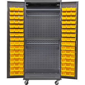 GoVets Configurable Mobile Wardrobe Cabinet 36x 24x 85 Gray 2 Shelf 96 Yellow Bins 735MYL708