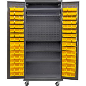 GoVets Configurable Mobile Wardrobe Cabinet 36x 24x 85 Gray 4 Shelf 96 Yellow Bins 737MYL708