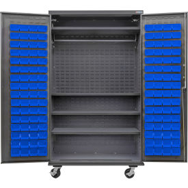GoVets Configurable Mobile Wardrobe Cabinet 48x24x85 Gray 4 Shelf 120 Blue Bins 738MBL708