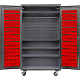 GoVets Configurable Mobile Wardrobe Cabinet48W x 24D x 85HGray4 Shelf120 Red Bins 738MRD708