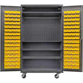 GoVets Configurable Mobile Wardrobe Cabinet48W x 24D x 85HGray4 Shelf120 Yellow Bins 738MYL708