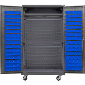 GoVets Configurable Mobile Wardrobe Cabinet 48x24x85 Gray 2 Shelf 120 Blue Bins 740MBL708