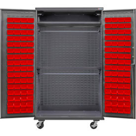 GoVets Configurable Mobile Wardrobe Cabinet48W x 24D x 85HGray2 Shelf120 Red Bins 740MRD708