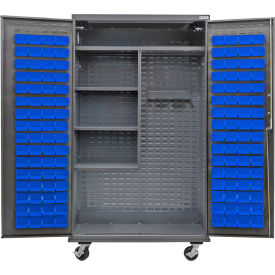GoVets Configurable Mobile Janitorial Cabinet 48x24x85 Gray 4 Shelf 120 Blue Bins 746MBL708