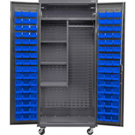 GoVets Configurable Mobile Combo Charging Cabinet36x24x85Gray4 Shelf96 Blue Bins 752MBL708
