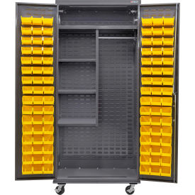 GoVets Configurable Mobile Combo Charging Cabinet36x24x85Gray4 Shelf96 Yellow Bins 752MYL708