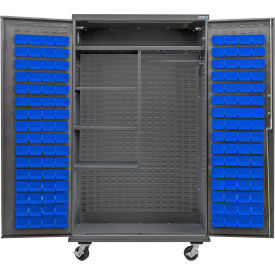 GoVets Configurable Mobile Combo Charging Cabinet48x24x85Gray4 Shelf120 Blue Bins 756MBL708