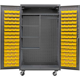 GoVets Configurable Mobile Combo Charging Cabinet48x24x85Gray4 Shelf120 Yellow Bins 756MYL708