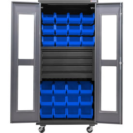 GoVets Clear-View Configurable Mobile Bin Cabinet36x24x85Gray4 Drawers24 Blue Bins 757MBL708