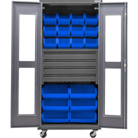 GoVets Clear-View Configurable Mobile Bin Cabinet36x24x85Gray4 Drawers66 Blue Bins 759MBL708